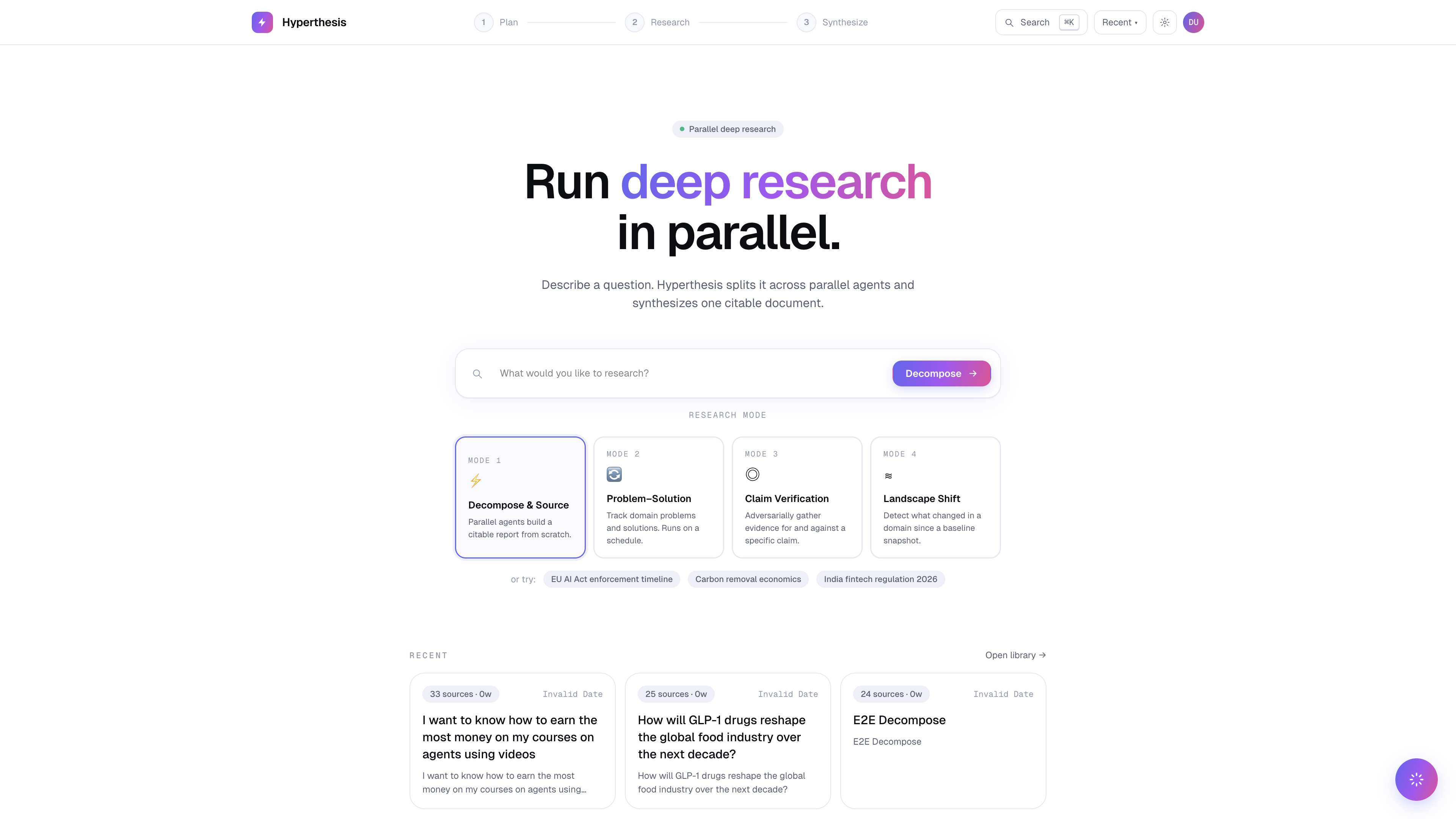 Hyperthesis — Projects dashboard